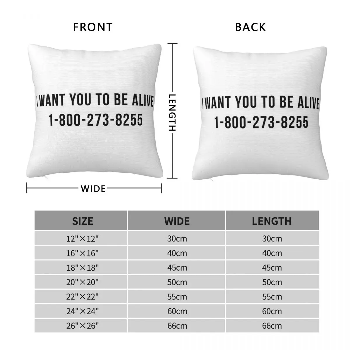 I Want You To Be Alive Suicide Hotline Square Pillowcase Pillow Cover Cushion Zip Comfort Throw Pillow for Home Living Room