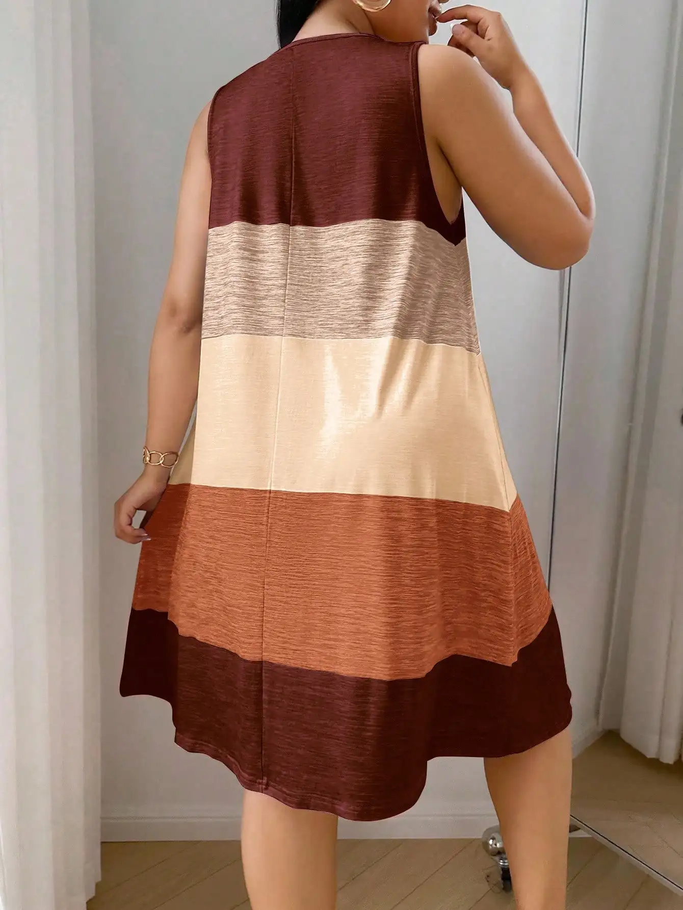 

Полосатая повседневная ночная рубашка больших размеров без рукавов, платье А-силуэта