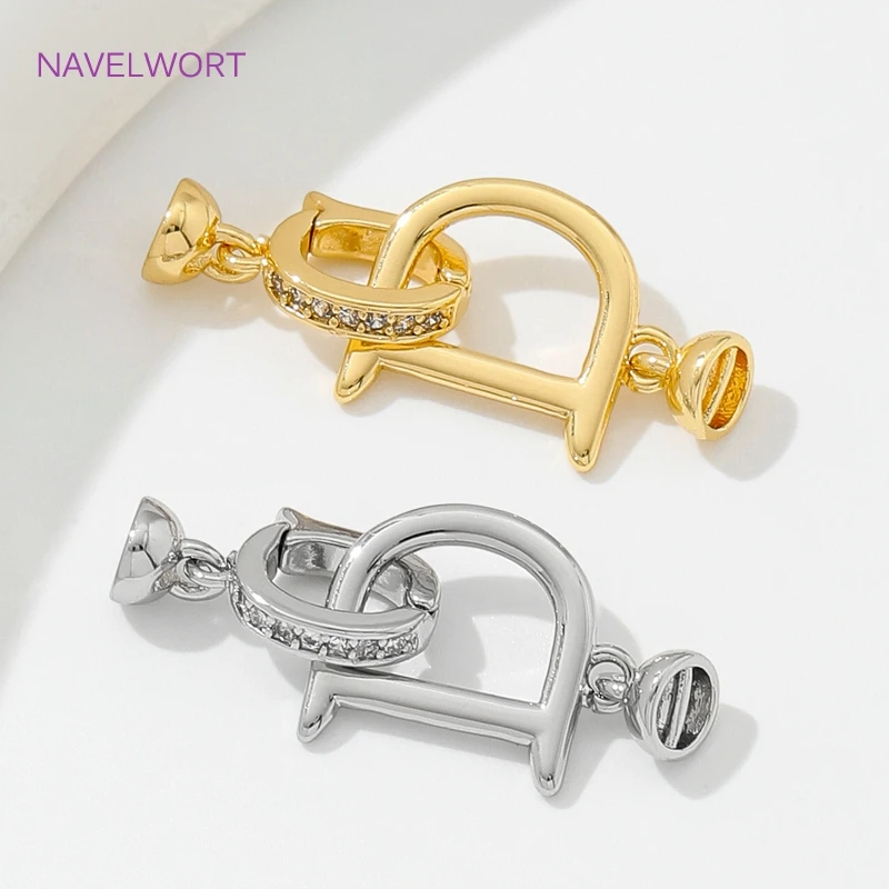 18K Gold Plated Jewelry Connector Clasps Fasteners Brass With Zircon Pearl Necklace Clasps For DIY Bracelet Making Accessories