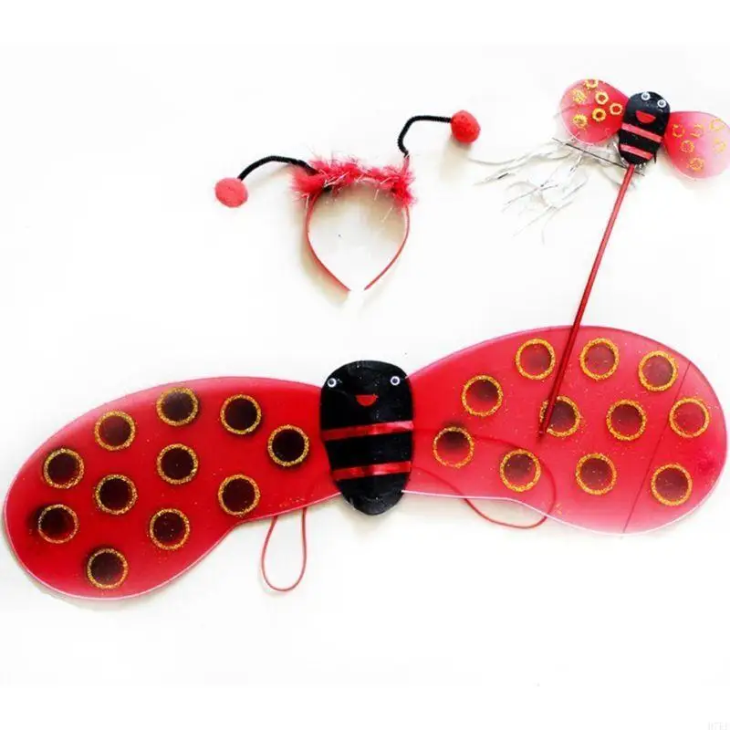 4pcs/set kid fairy costume set ladybird glitter wing plated layered layered tu h7ef