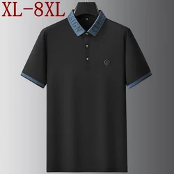 8XL 7XL 6XL 2024 New Summer High End Luxury Silk Polo Shirt Men Clothes Short Sleeve Lapel Mens Polos Shirts Casual Loose Tshirt