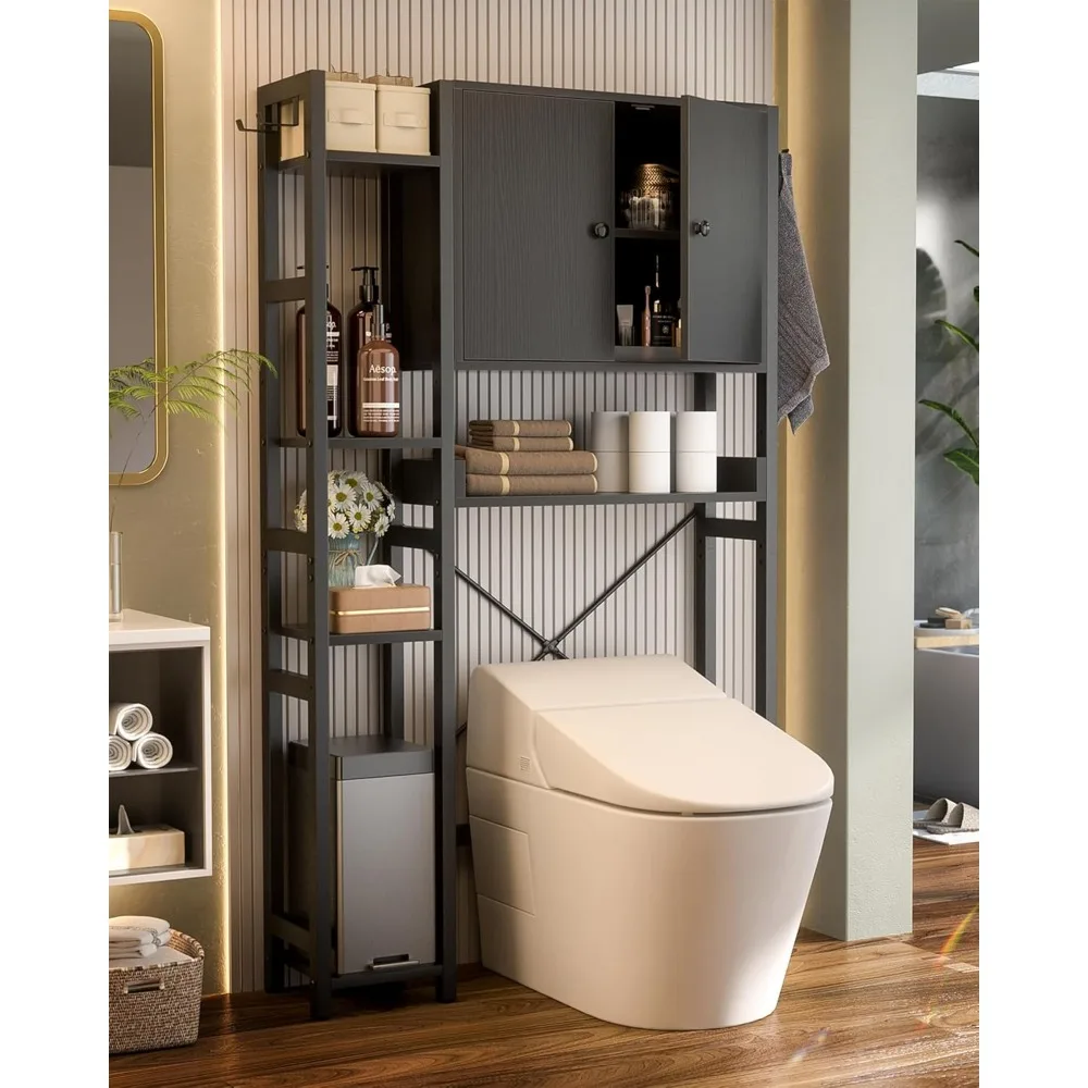 منظم حمام قائم بذاته مكون من 7 طبقات مع أرفف قابلة للتعديل وتخزين الأبواب