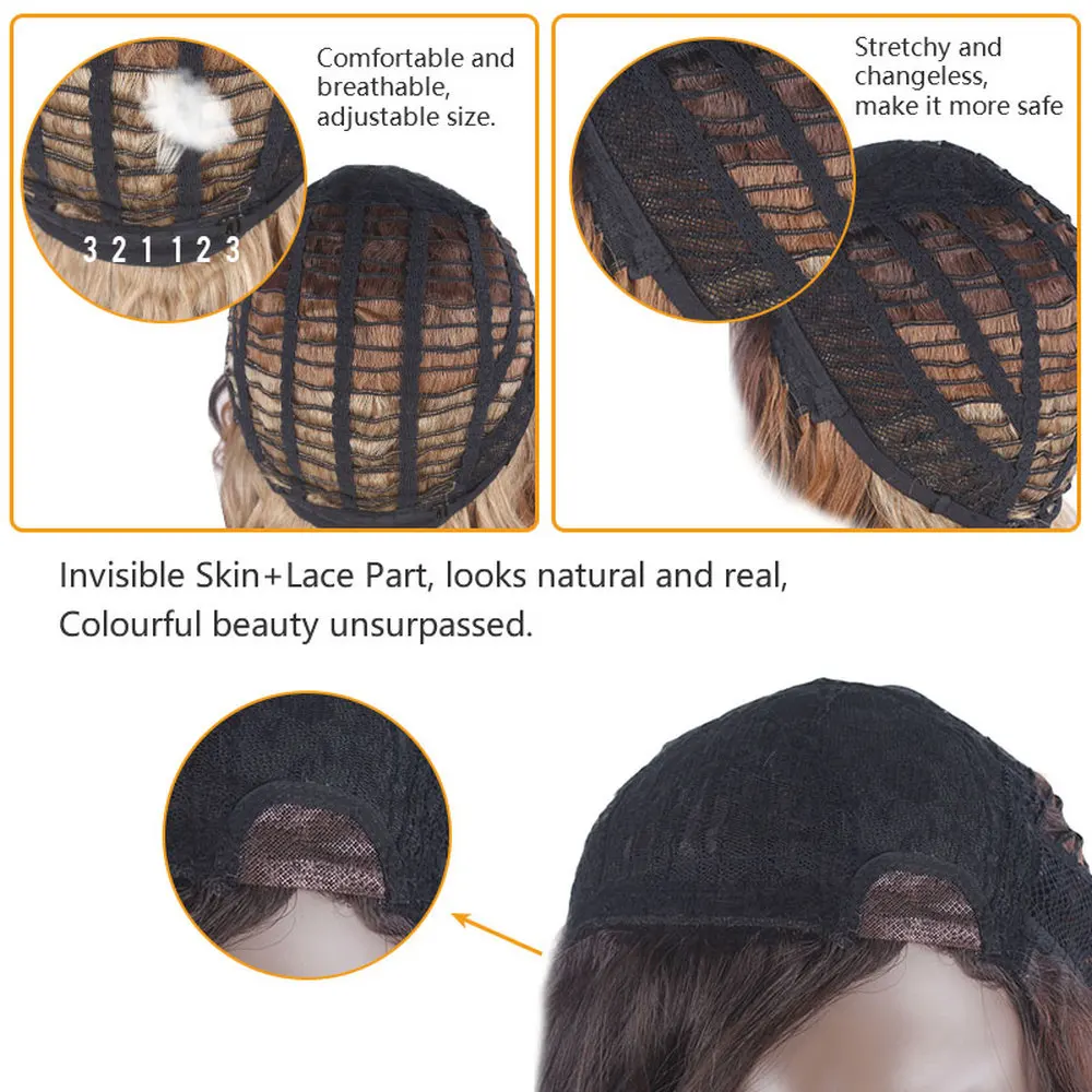 Synthetic Wigs For Black Women Long Wavy Side Part Hair Wig With Bangs Ombre Brown Color Natural Soft Cosplay Hairstyle X-TRESS