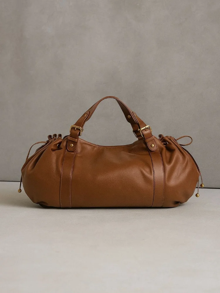 2025 جديد سعة كبيرة جلد ناعم مطوي حقيبة يد نسائية ريترو التنقل حمل حقيبة الملمس الكتف حقيبة كروسبودي