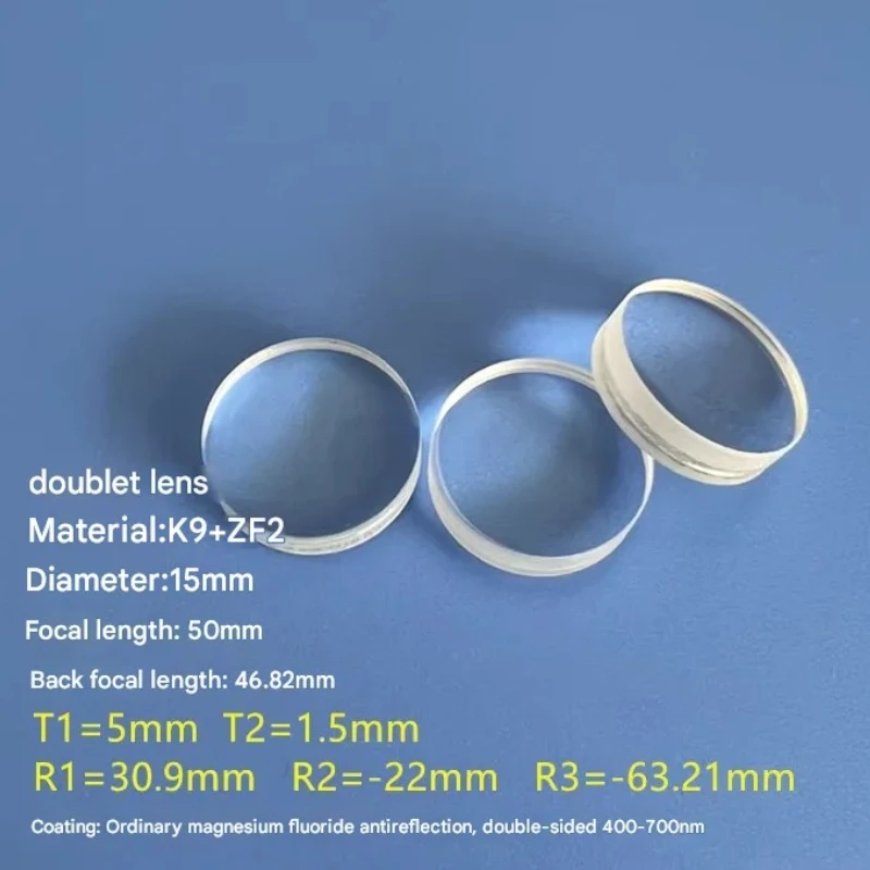 

1PCS 50mm Focal Length Cemented Doublet Lens Achromatic Lenses D=15mm F=50mm Focused Image for Projector Optical Instruments