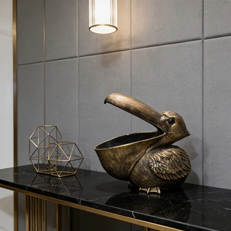 Big Mouthed Pelican Bird Ornament Retro Resin Key Jewelry Storage For Living Room Entrance Hall Home Decoration Storage Box Gift