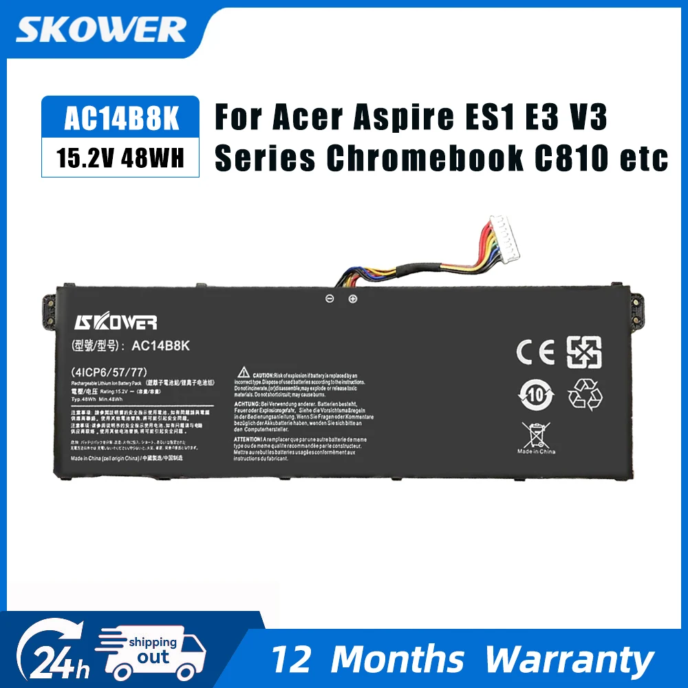 

Аккумулятор SKOWER AC14B8K для Acer Aspire CB3-111 CB5-311 ES1-511 ES1-512 ES1-520 S1-521 ES1-531ES1-731 E5-771G V3-371 4ICP5/57/80