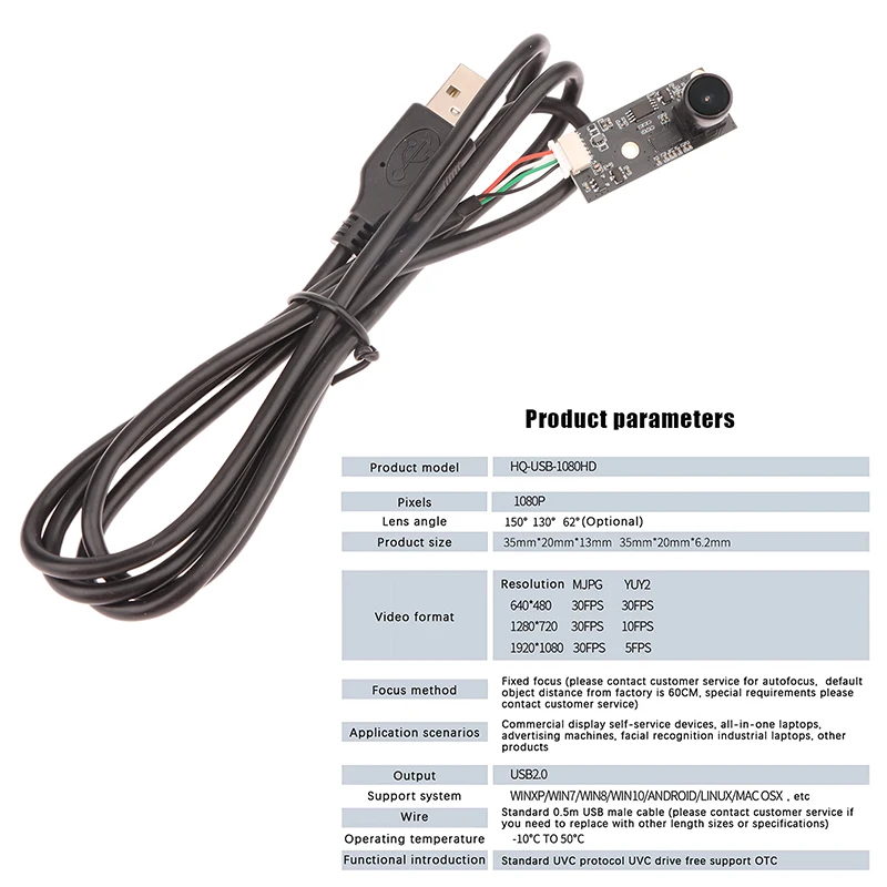 1080PHD USB Camera Module For 3D Printer Fixed Focus 130/150 Degrees Free Drive USB2.0 UVC OTG For Linux