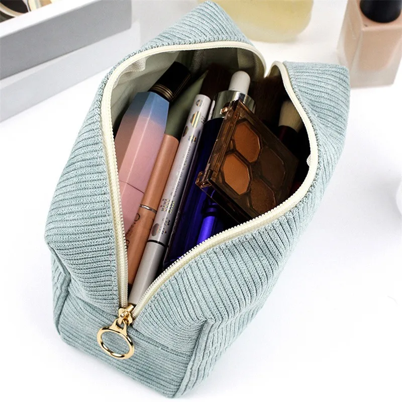 Ruffle Cosmetic Bags  Striped Storage Make Up Bags For Women Lady With Zipper Travel Makeup Bag Large Capacity Solid Storage Bag