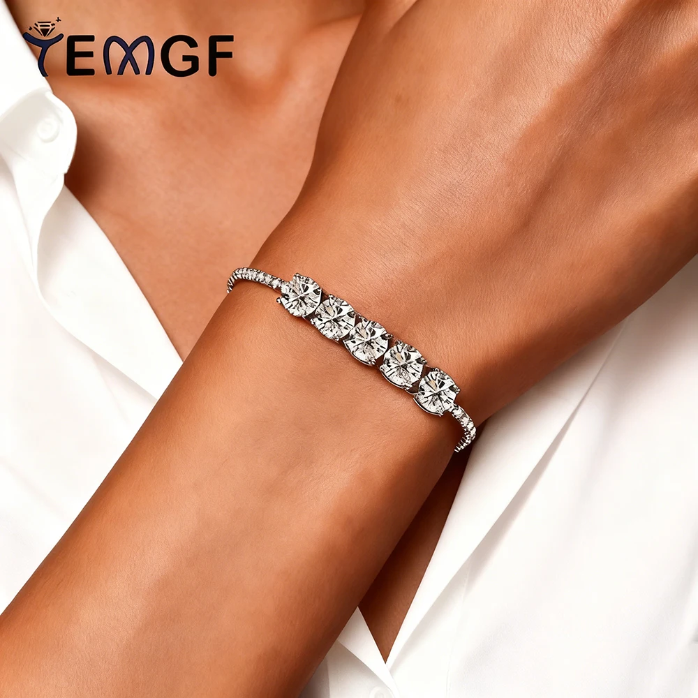 

Браслеты с муассанитом TEMGF 6,5 мм, цепочка из стерлингового серебра 925 пробы для женщин, роскошные красочные ювелирные изделия, сертифицированные GRA, модный предмет для рук