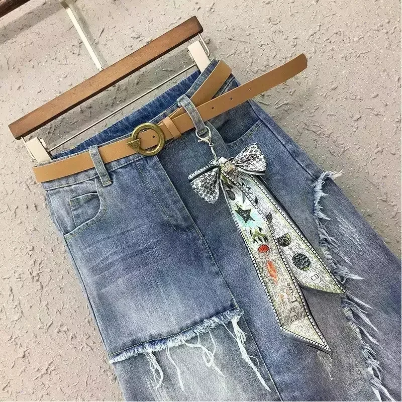 Spring Summer New Women Cowboy Skirts Female High Waist Large Size Irregular Skirt Ladies Fashion Splicing Denim Jeans Skirt 5XL