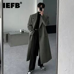 IEFB Korean Style Men's Woollen Coats Single Breasted Solid Color Overknee Thickened Male Windbreakers Autumn Tide 2024 9C7831