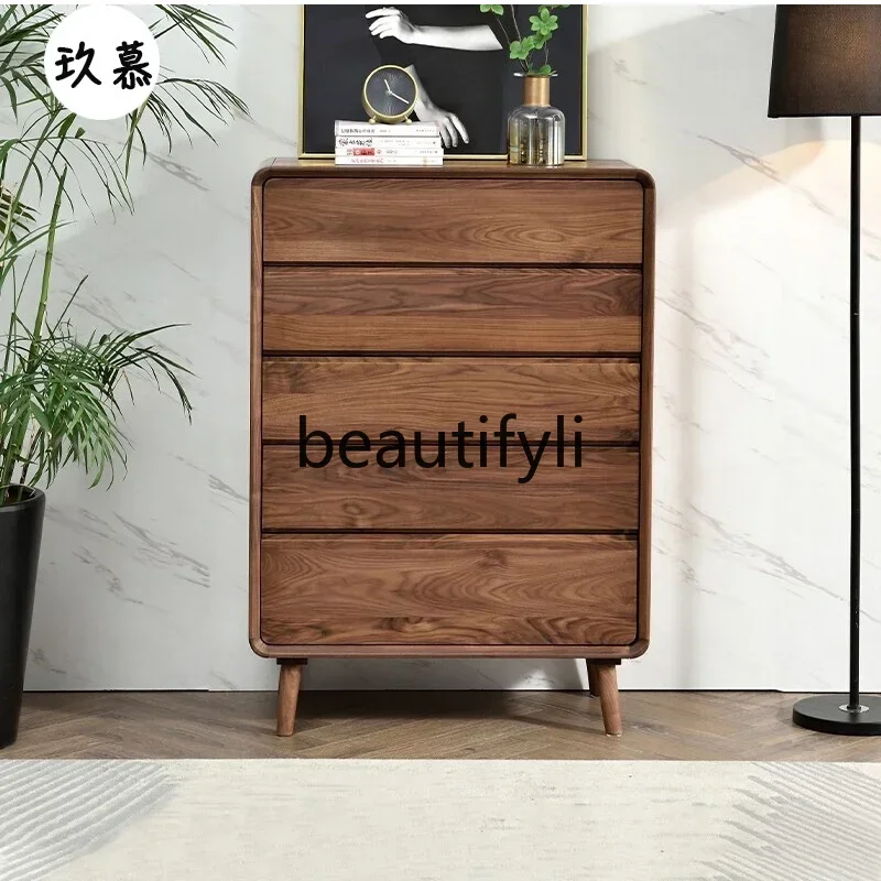 

32Nordic solid wood chest of drawers modern storage bedroom drawer living room black walnut