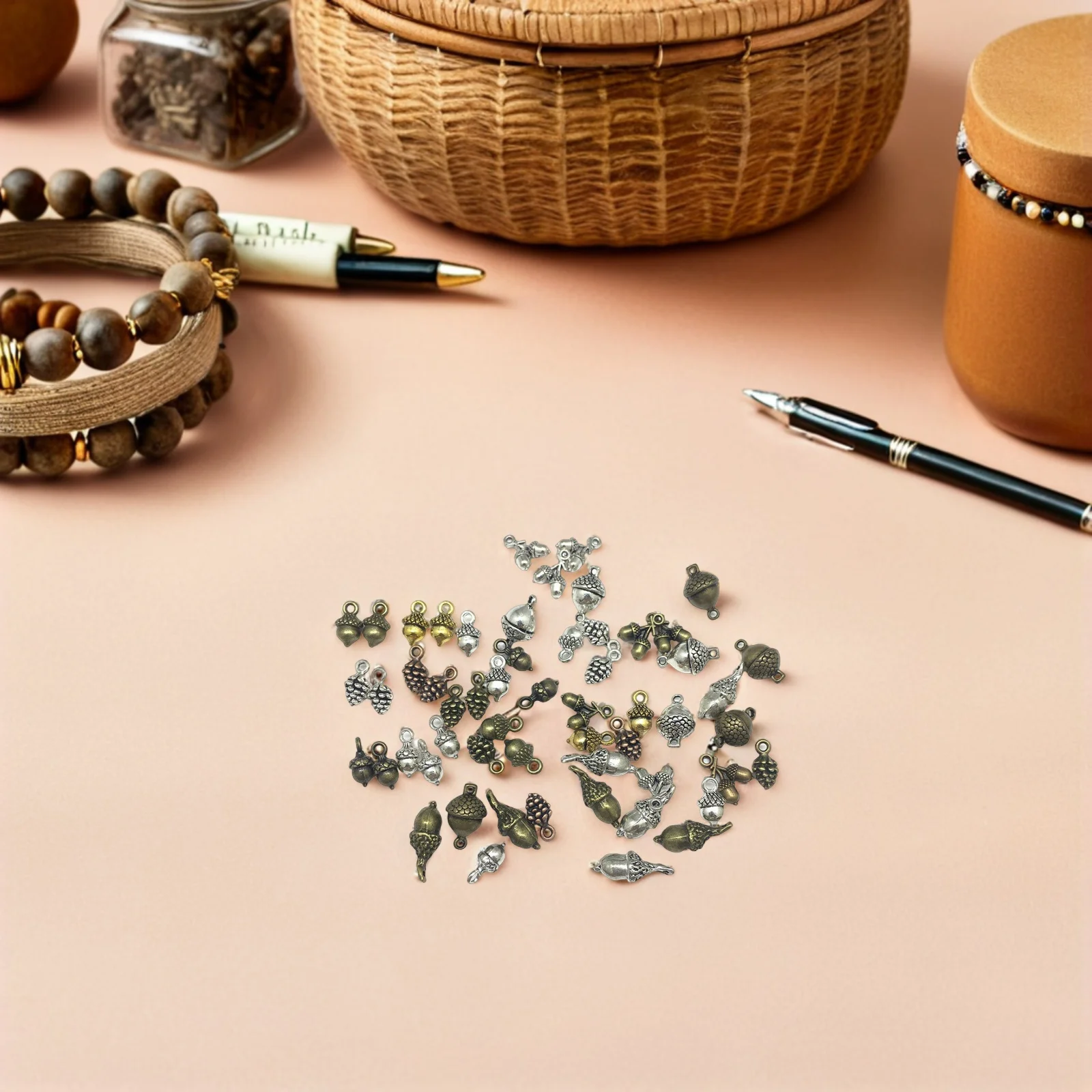 

150 шт., подвески с желудью и сосновой шишкой, винтажные металлические 3D подвески в виде гаек для DIY ювелирных изделий, серьги, браслеты, брелки, аксессуары