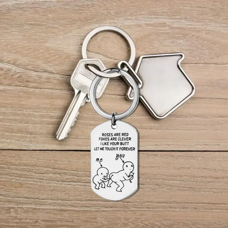 Funny Lover Couple Keychain Stainless Steel Let Me Touch Your Butt Forever Metal Key Ring Anniversary Gifts For BF GF Wife