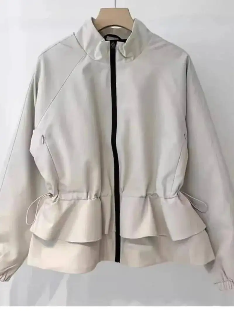 Winter New Autumn Zipper Stand Collar Down Jackets Trendy Loose Casual 90 White Goose Drawstring Waist Short Winte UEDT