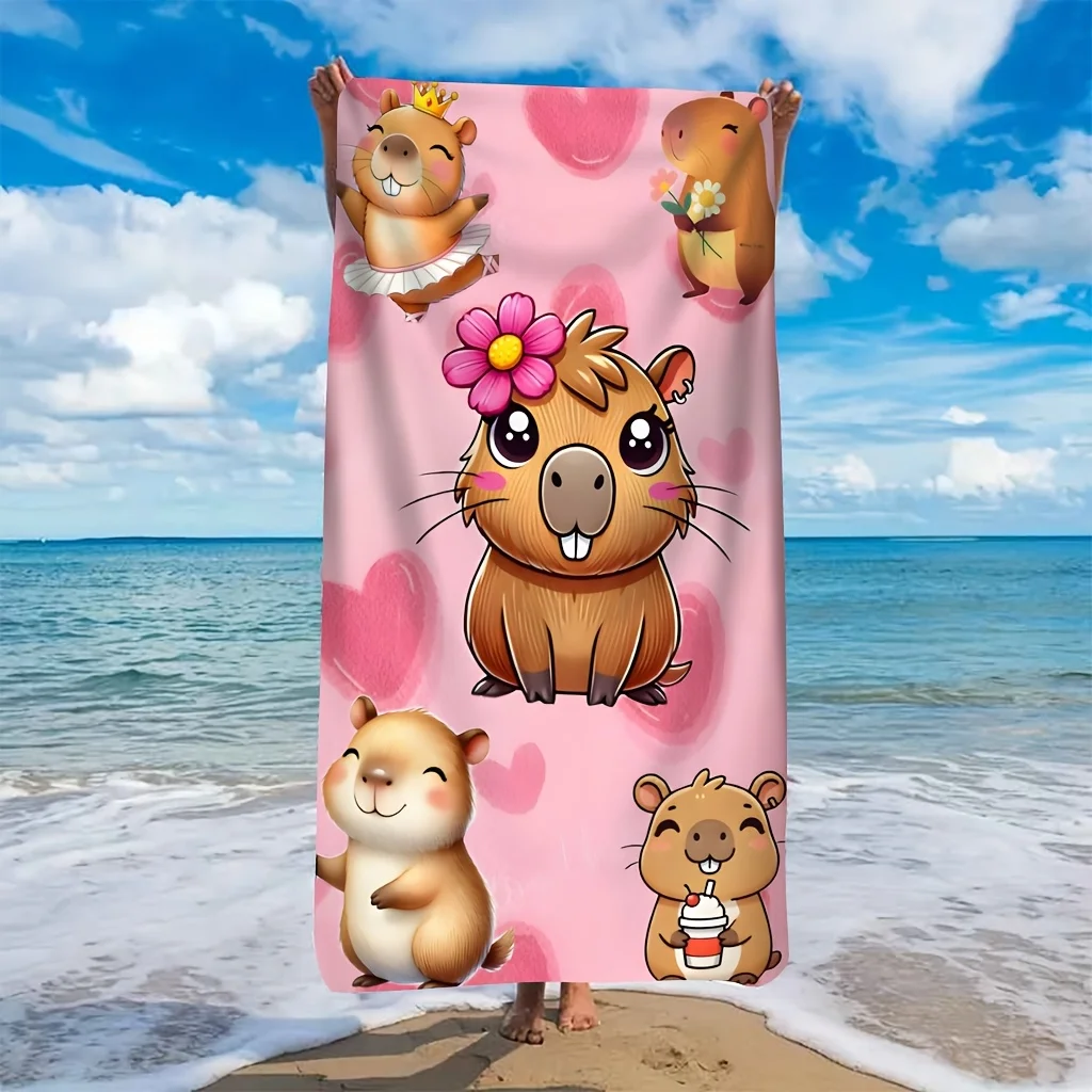 1 Toalla de Dibujos Animados de Capibara Súper Suave y Adorable, con Estampado Moderno y Divertido, Ideal para Playa, Piscina, Gimnasio, Yoga, Regalo de Cumpleaños Perfecto