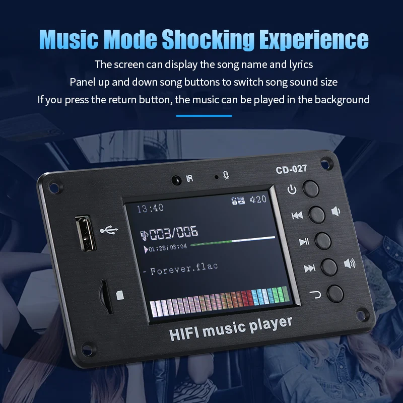 027 Car LCD MP3 Decoding Board Bluetooth Stereo Audio Receiver FLAC WAV APE Decoder FM Radio USB Player