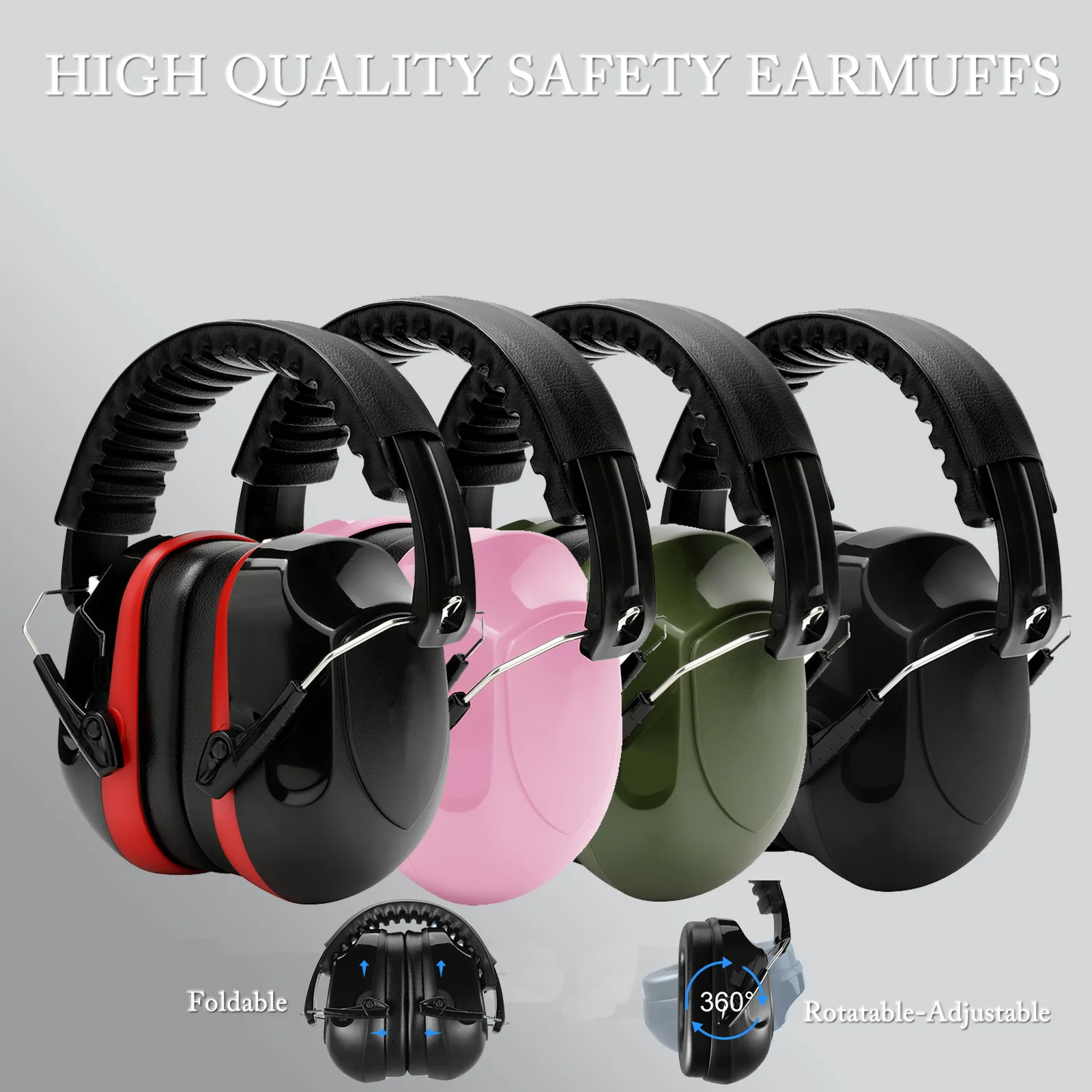 Adjustable Head Earmuffs SNR-34dB Noise Reduction Foldable Ear Protector For Work Study Shooting Woodwork Hearing Protection