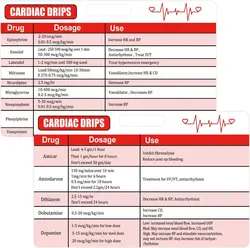 4 Pack Cardiac Drips Reference Horizontal Card Emergency Nurse Reference Card Red