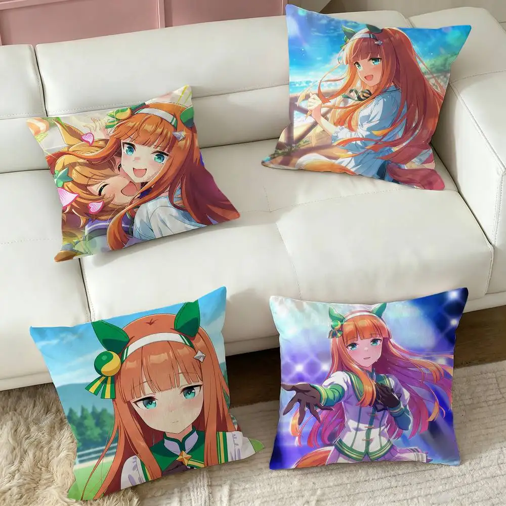 Silence Suzuka UmaMusume UMA  Pillow Case Square Double-Sided Sofa Cushion Cover Bedroom Bedside Pillow