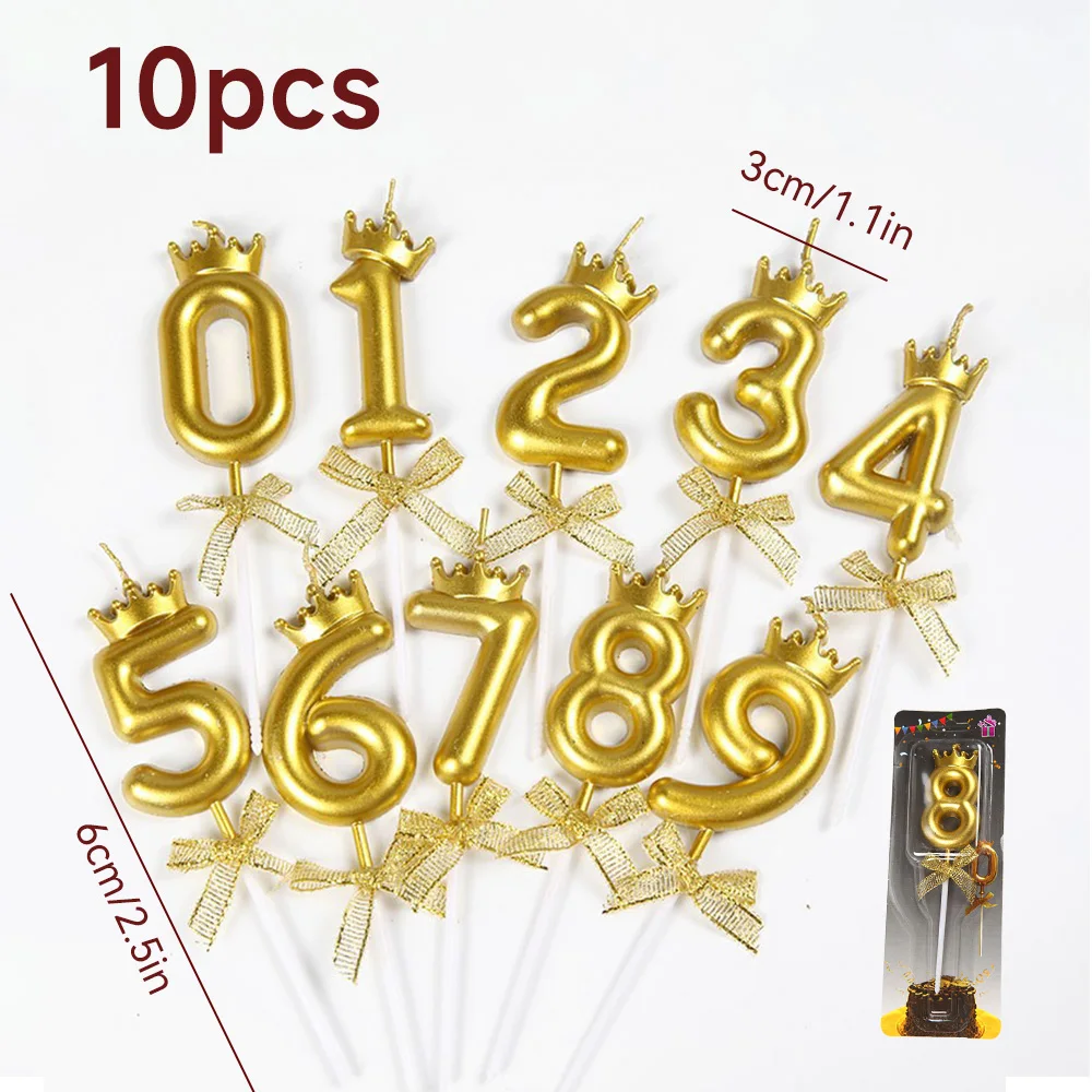 Gold 0-9 Number Crown Candle 0-9 Digital Birthday Cake Topper Decoration Wedding Valentine's Day Party Cakes Dessert Decoration