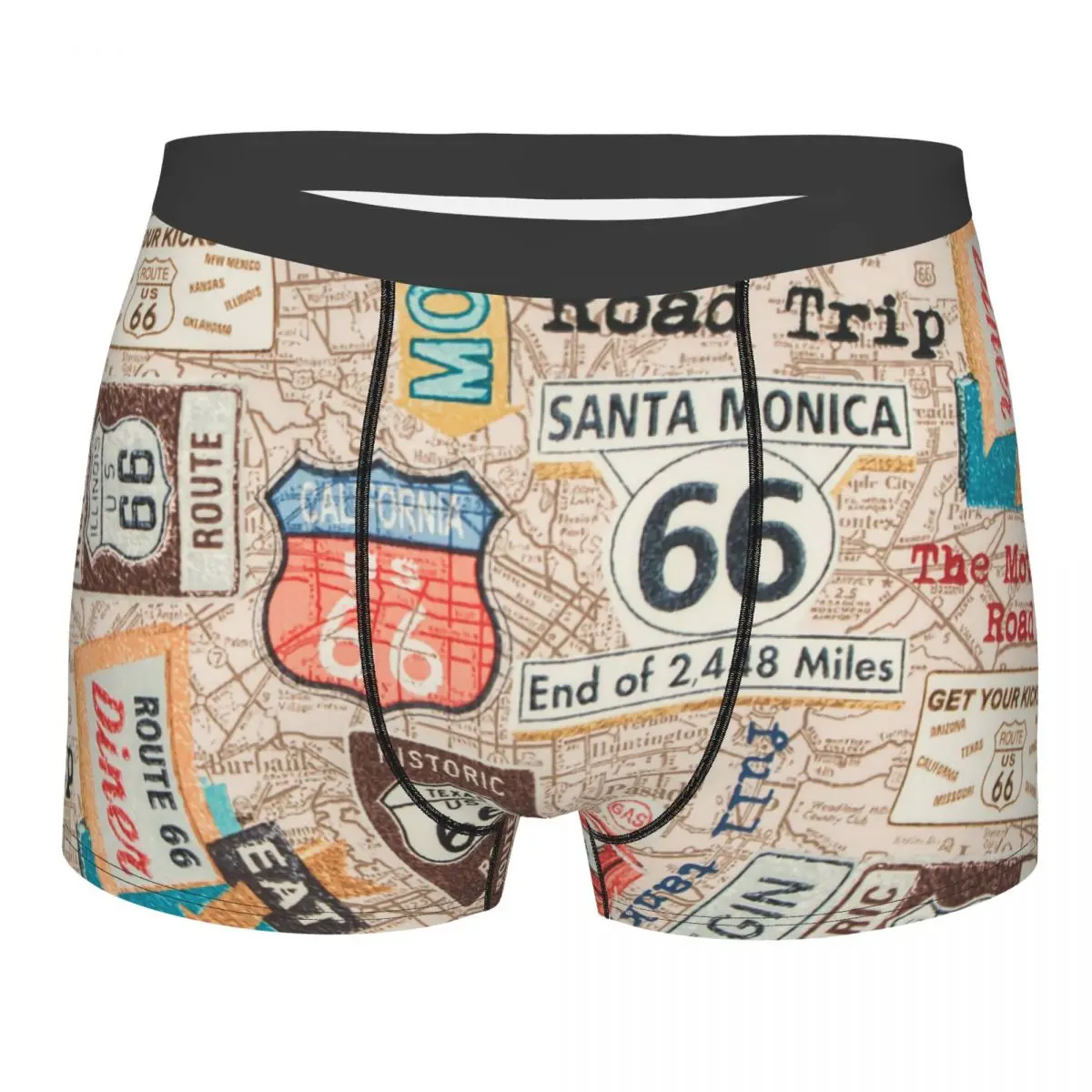 Custom Vintage Route 66 Underwear Men Stretch USA Highways Map Boxer Briefs Shorts Panties Soft Underpants For Homme