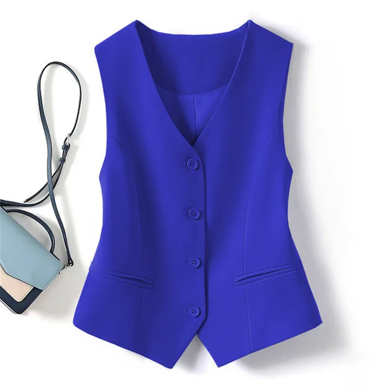 Single-Breasted Business Vest for Women, Sleeveless Waistcoat for Office, Commute Style, Solid Tops, New