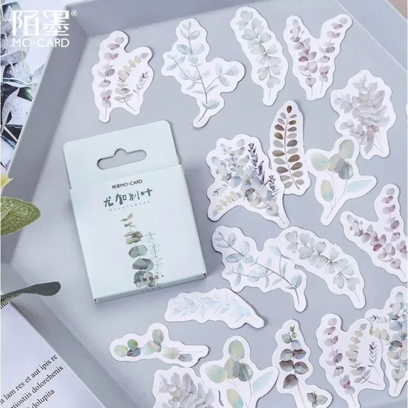 45pcs Small fresh plant boxed sticker eucalyptus leaf  Stationery Stickers Paper School Stickers Decoration