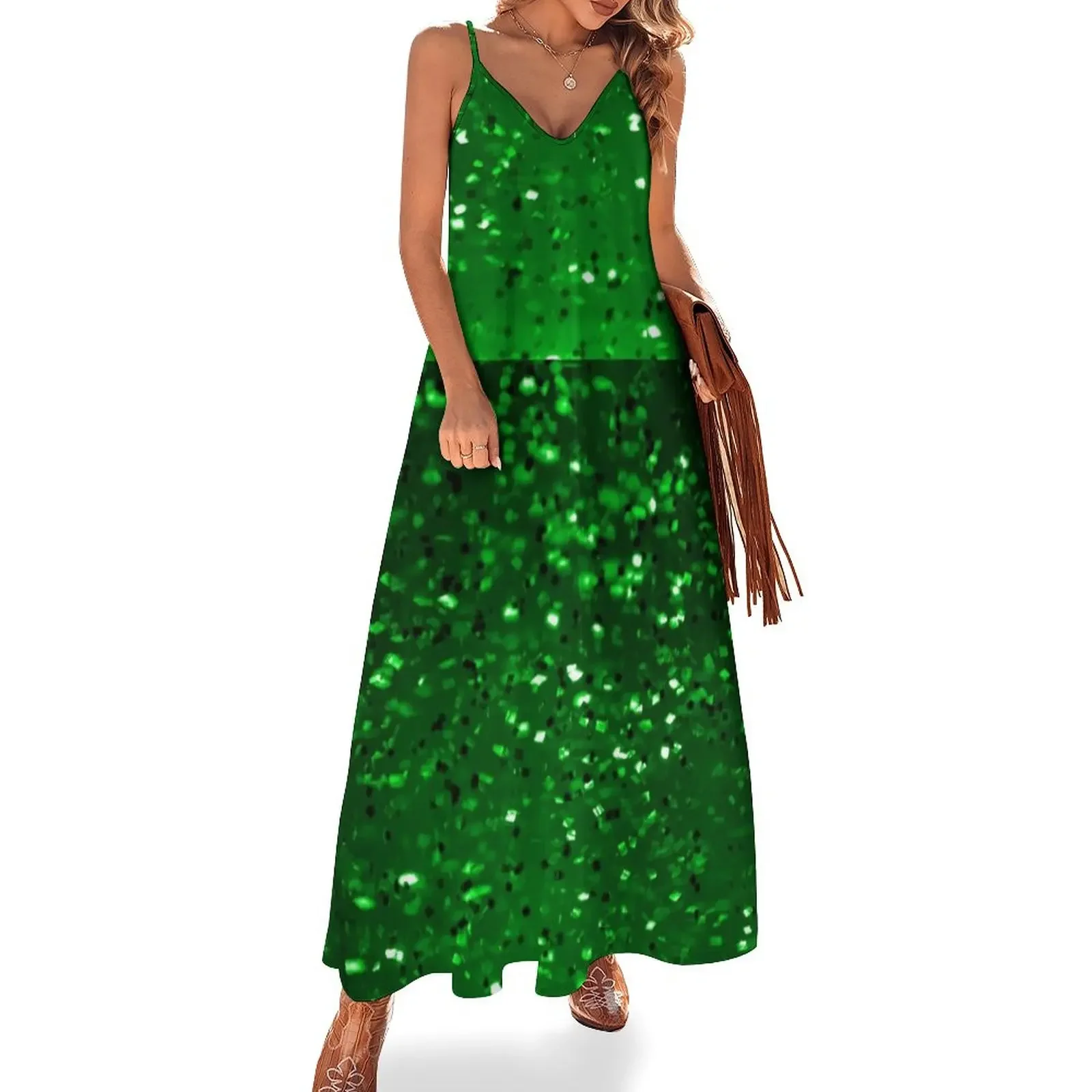 

Green Sparkles Sleeveless Dress womens dress luxury women's party dress evening prom