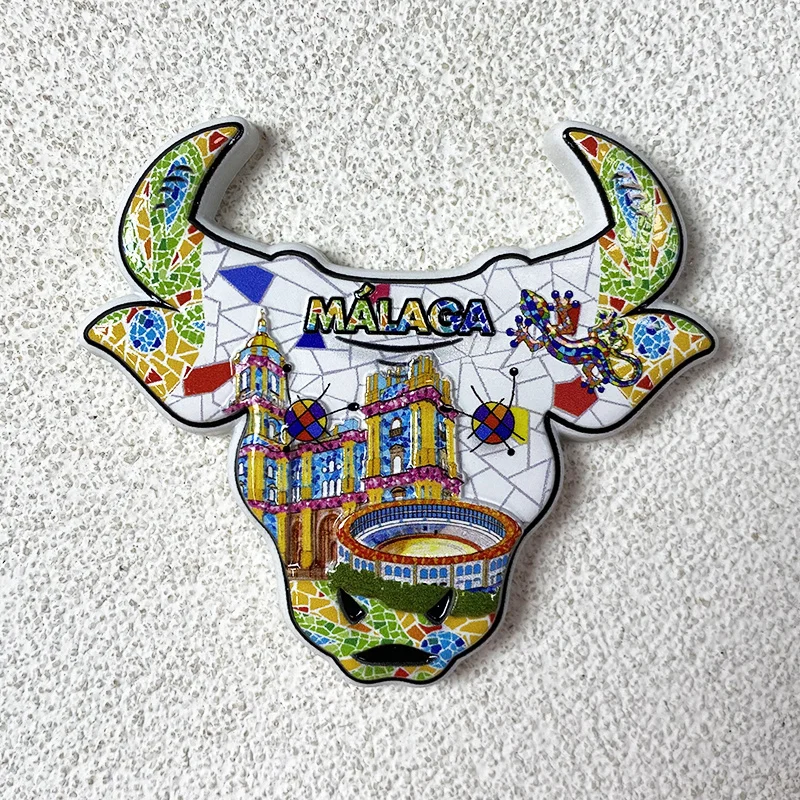 

Malaga Cultural Tourism Souvenir in Spain, 3D Architecture Magnetic Refrigerator Magnetic Creative Bull Head, Powerful Magnet