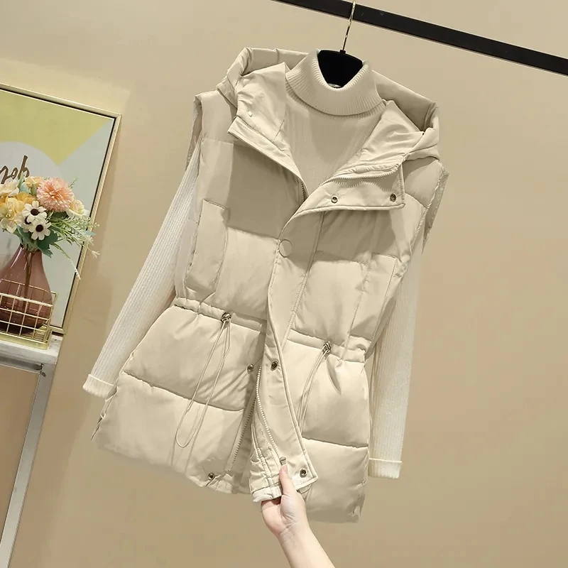 

Autumn/Winter 2025 Sleeveless Casual Hooded Women's Down Cotton Vest Coat Short Loose Korean Version Female Tank Top Jacket