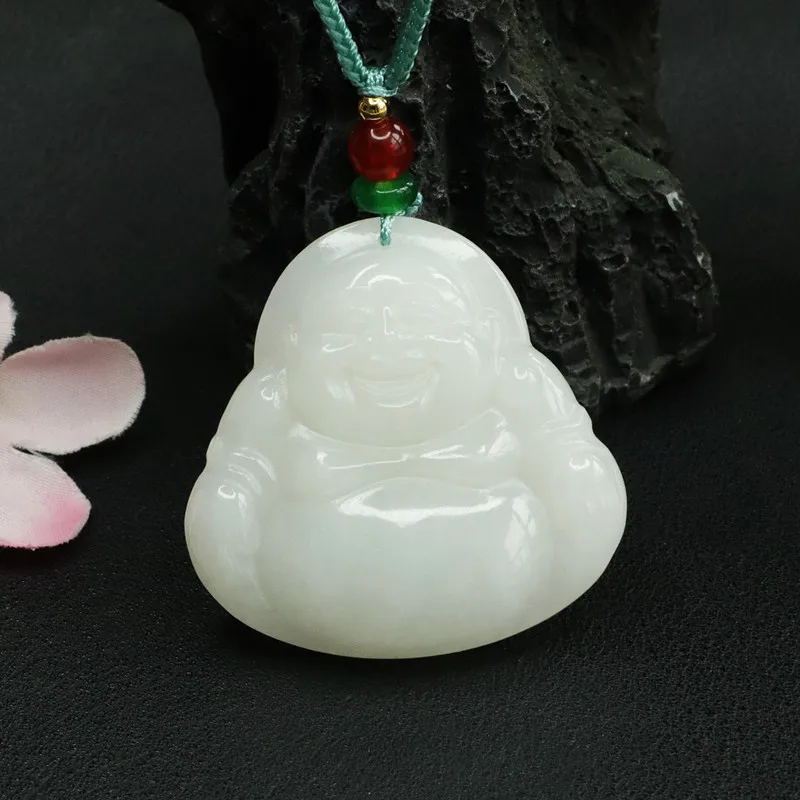 

Natural White Hetian Jade Buddha Pendant Spiritual Necklace Gift HT2060803