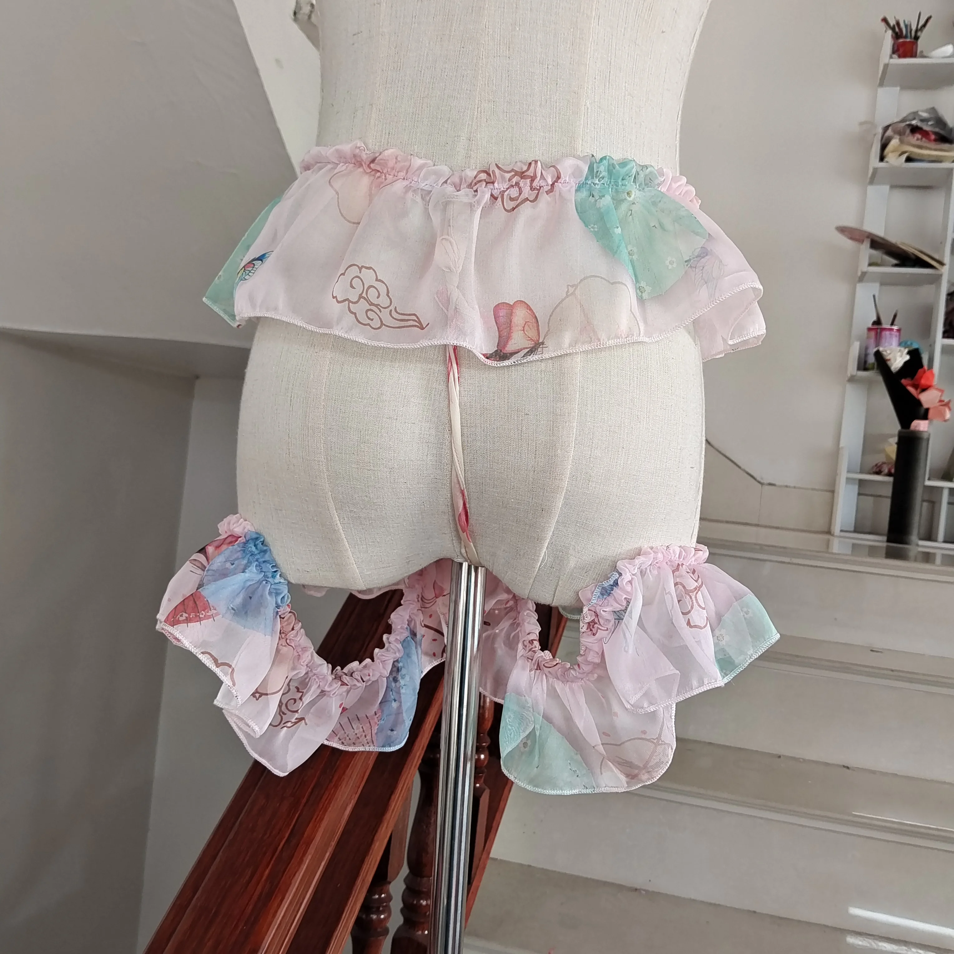 (สามารถกําหนดเองได้) Handmake ชีฟองกางเกงชั้นในเซ็กซี่ Live Show Dance Stage Show ส่วนตัว FKK Party เครื่องแต่งกาย