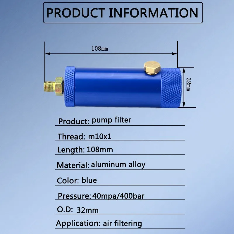 Hand Pump Filter 300bar 4500psi M10x1 Thread with Filtering Cotton Elements Purify Air Water-Oil Separator