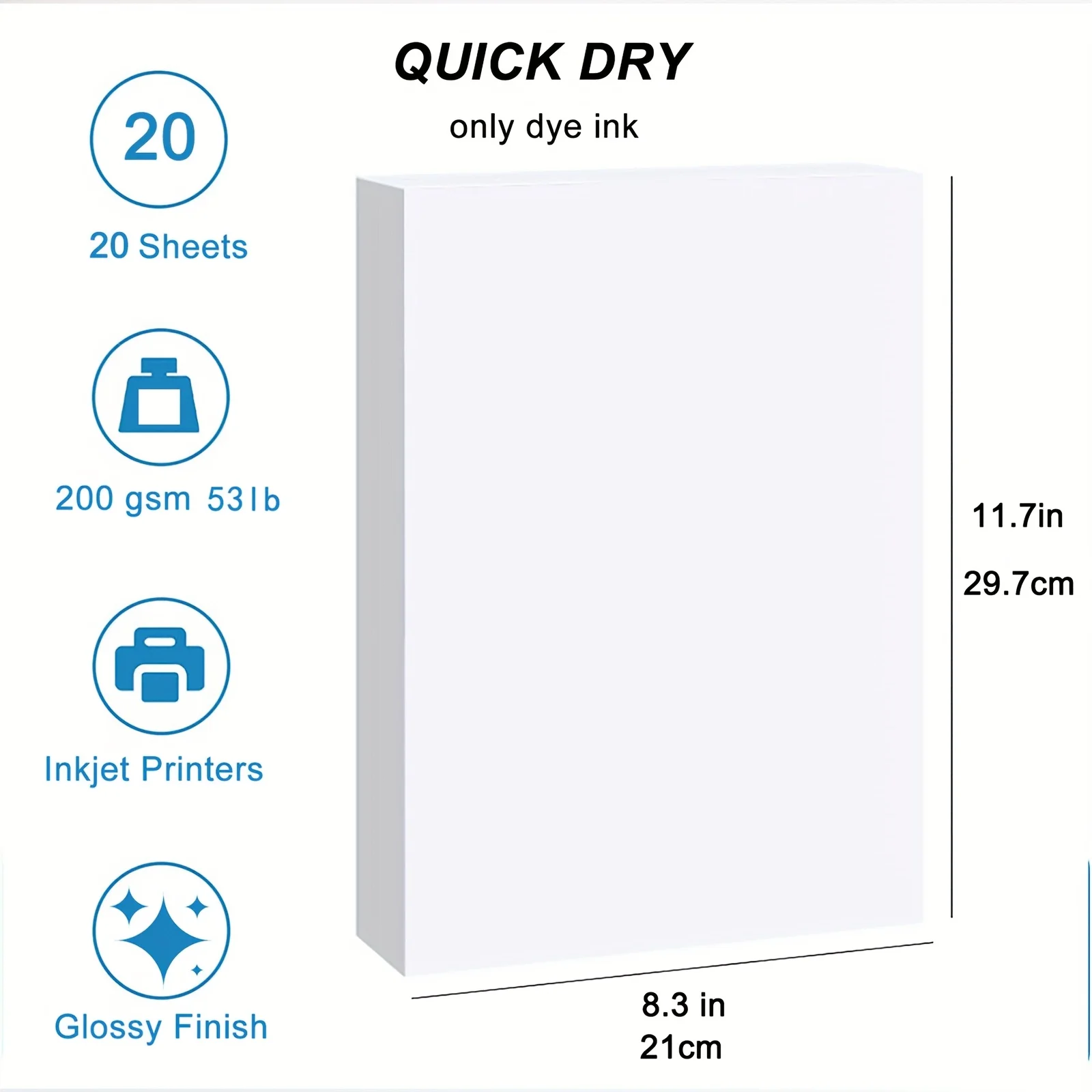 Papel fotográfico KRYON A4 de 210x297mm de alto brillo, 8,3x11,7 pulgadas, 20 hojas, 53Ib, 200Gsm para impresora de inyección de tinta