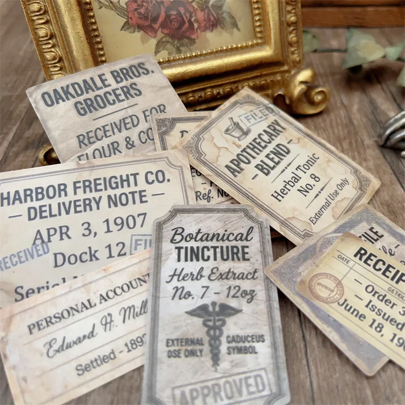 14 autocollants vintage pour tickets et reçus, étiquettes jaunies et tachetées, pour Junk Journal, Scrapbooking, Décoration et Fournitures d'Artisanat