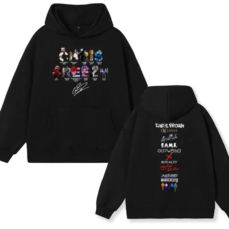 

Rapper Chris Brown 11:11 2024 Tour Album Print Hoodie Men Women Fashion Hip Hop Sweatshirt Retro Oversized Long-sleeved Pullover