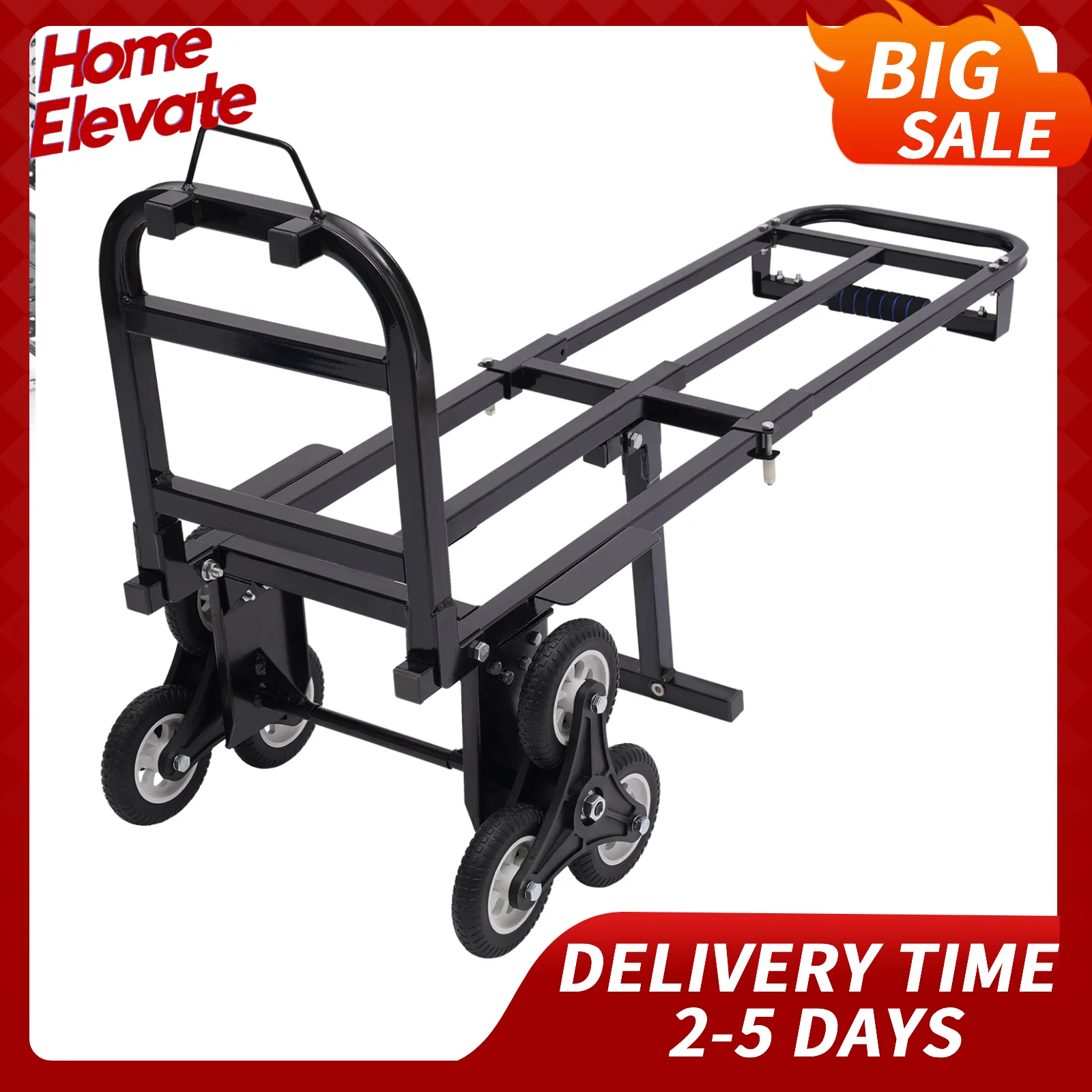 Sturdy Stair Climbing Cart, Adjustable Armrest, 6 Rear Wheels, Foldable Design for Efficient Moving