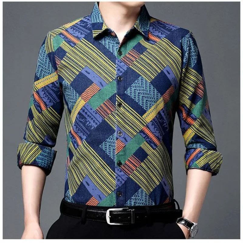 

Spring Autumn Men Painted Casual Shirts Hawaiian Beach Fashion Male Clothes New Loose Long Sleeve Basic Smooth Tees Tops 2023