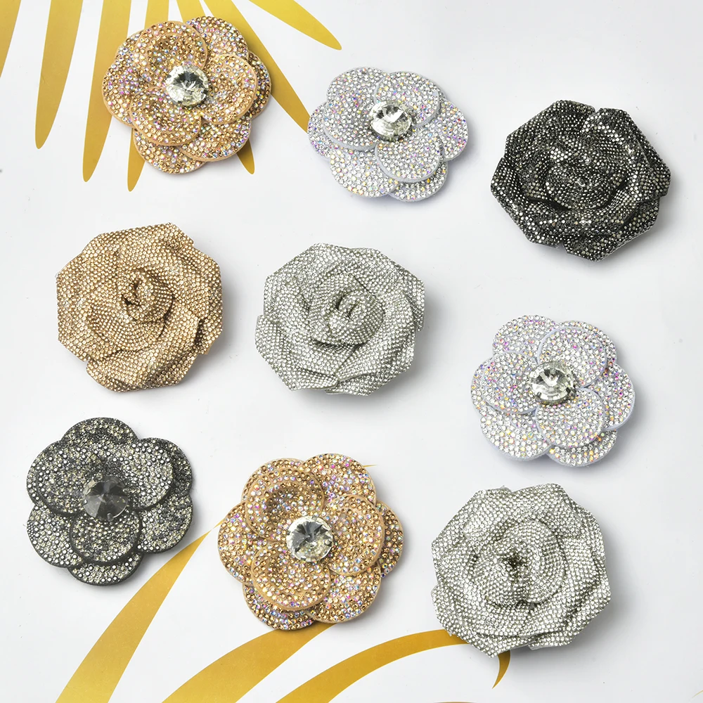 New 3D Crystal Rose Flower Rhinestone Applique Patches Sew On Patch Overcoat Shirt Buckle Diy Garment Sewing Decorative