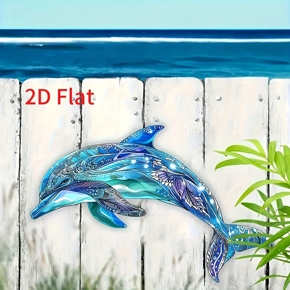 2D Flat Colorful Dolphin Metal Wall Art - Coastal Metal Decor for Ocean-Themed Rooms