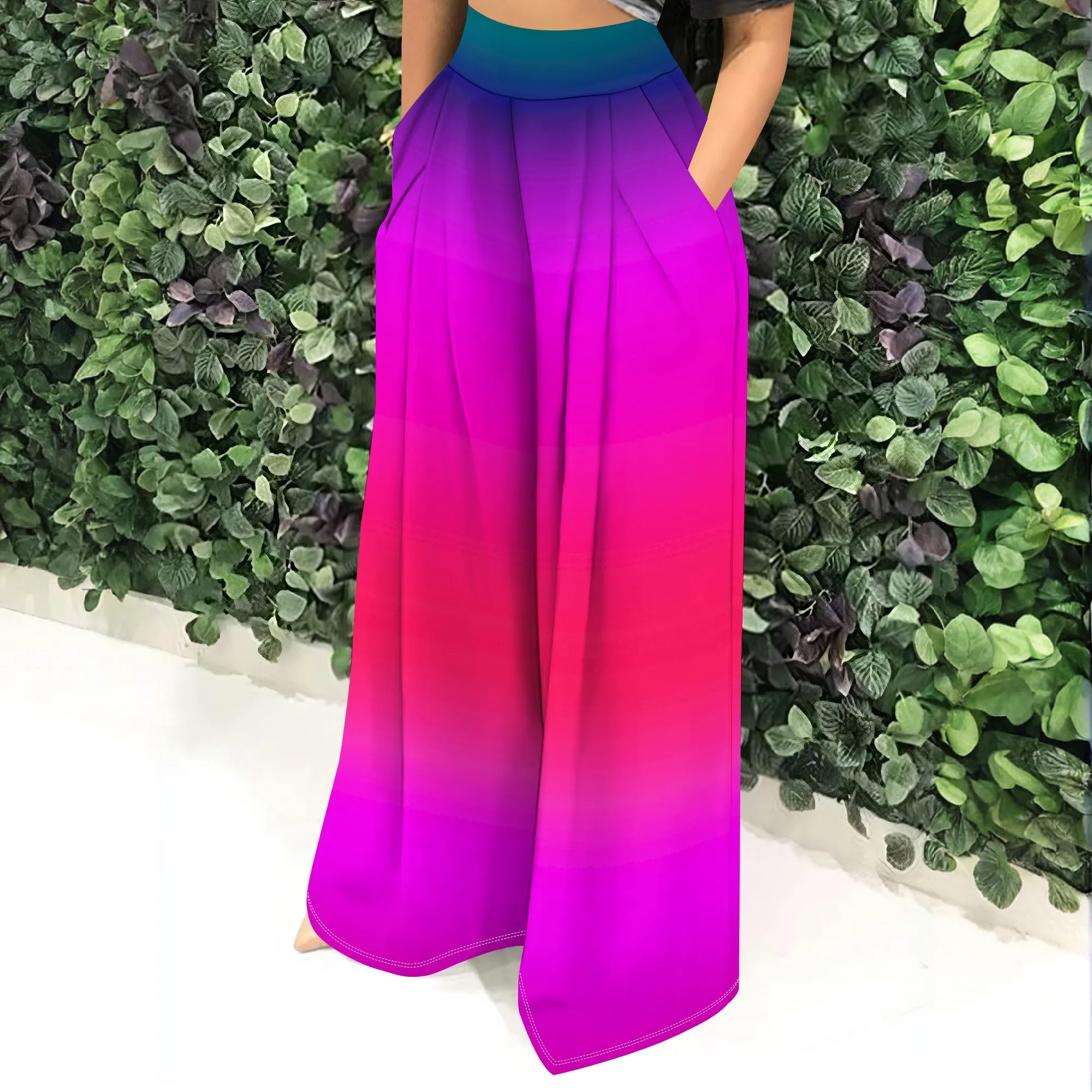 Gradient Print Wide Leg Pants, High Waist Palazzo Trousers, Casual Flowy Bottoms, Ombre Fashion Pants for Women, S-2XL