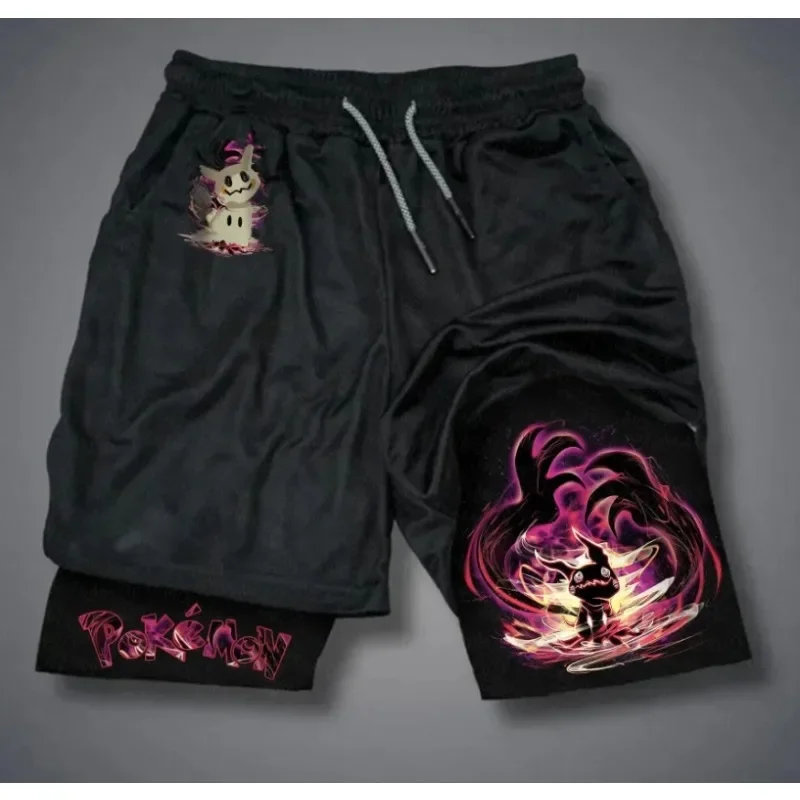 

Pokémon Anime Printed 2-in-1 Sports Shorts Summer New Men's and Women's Harajuku Street Trend Fitness Running Double Shorts