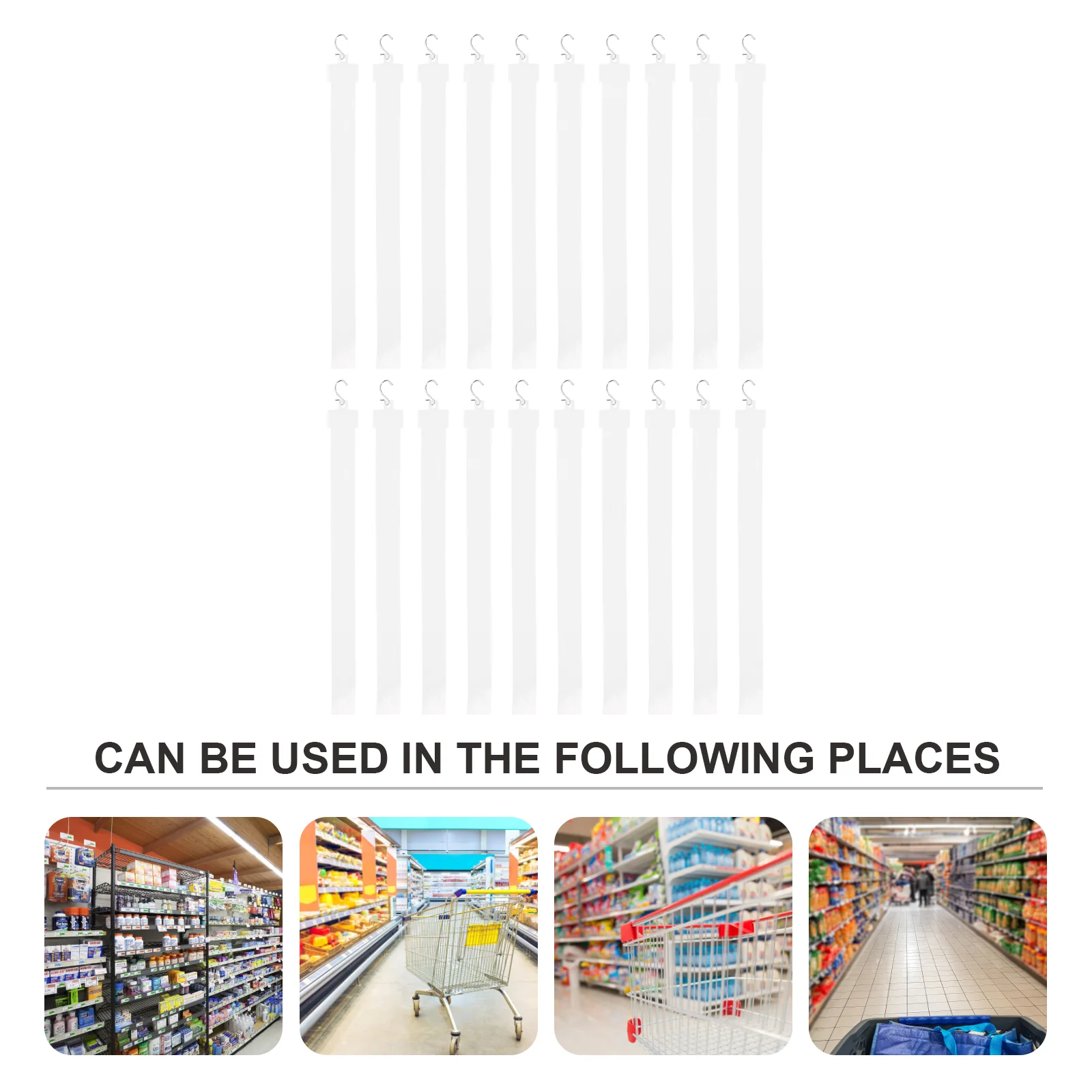 20 Pcs 50cm Foldable Plastic Hanging Strip Supermarket Display Bar 8 Hooks Thick Firm PP Material Easy Install Extend