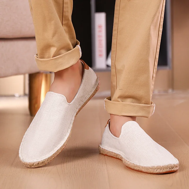 Espadrilles Women Shoes Patchwork Slip on Summer Shoes Men Loafers Breathable Canvas Shoes Jute Wrapped Shoes Unisex Outwear