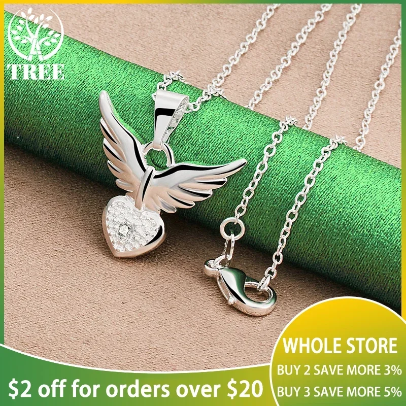 

ALITREE 925 Sterling Silver Necklaces Winged Heart Pendant Necklace For Women Fashion Party Birthday Wedding Charm Jewelry Gift