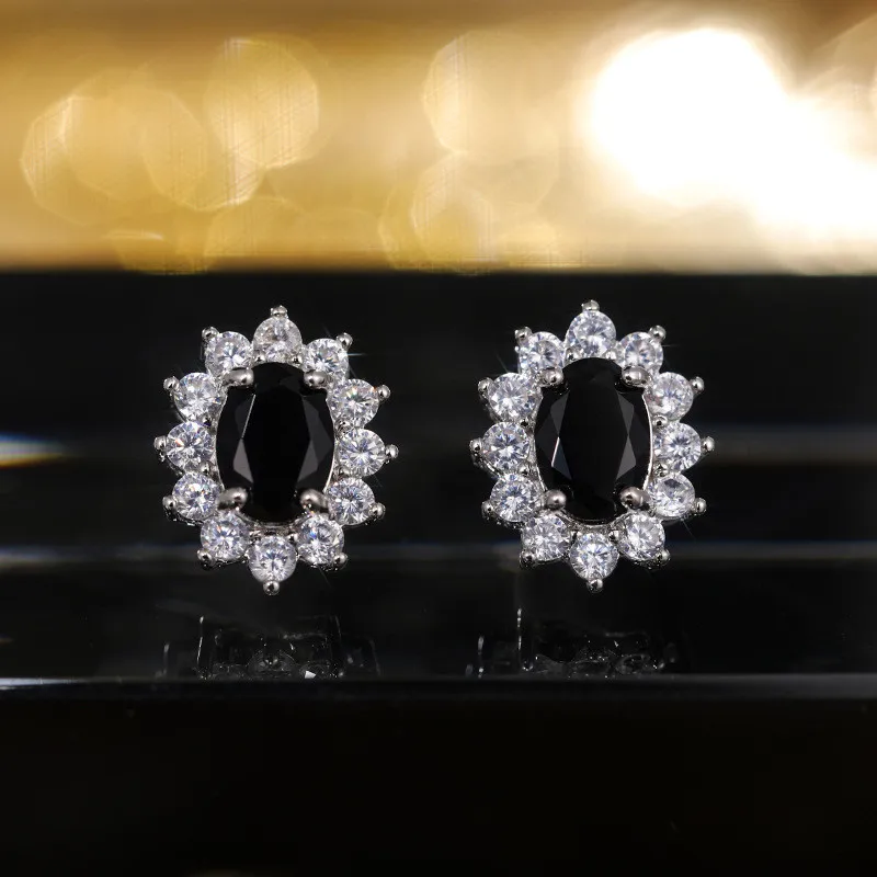 925 فضة موضة عباد الشمس شكل وأقراط النساء الرائعة البيضاوي مكعب زركونيا الفاخرة الإناث مجوهرات الحفلات هدايا