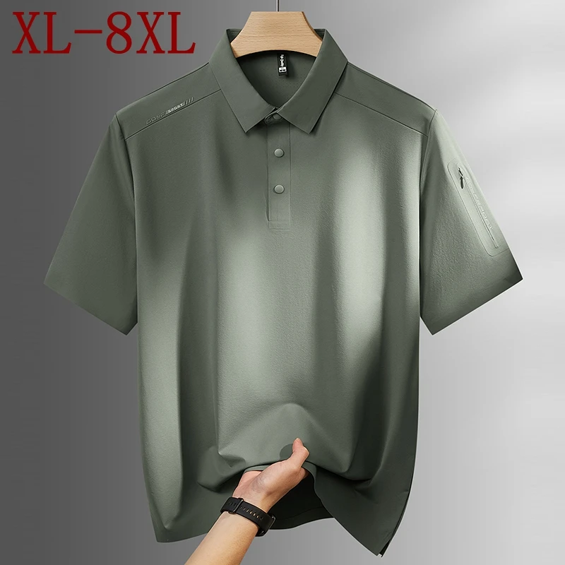 8XL 7XL 6XL 2026 New Summer High End Ice Silk Breathable Polo Shirt Man Tops Tees Luxury Mens Shirts Lapel camisetas masculino