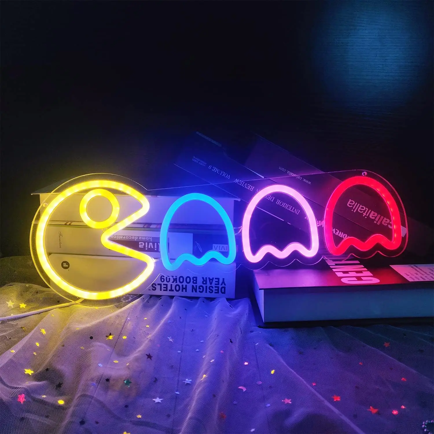 Game Retro Arcade Ghost Neon Signs LED Neon Light Sign Light Up Neon Signs Wall Decor for GameRoom Bedroom Club Bistro Halloween